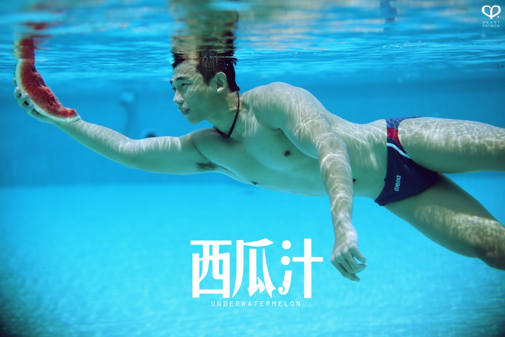 somethingaboutpatrick underwater male portrait watermelon conceptual